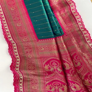 Sari de Seda Paithani Premium VASTRA COTTAGE con Tejido Intrincado, Borde en Contraste, Pallu Rico con Lentejuelas Bordadas y Encaje - Product Image 2