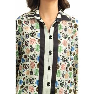 ชุดเซ็ตพิมพ์ลายสีเบจสำหรับผู้หญิง ชุดลำลอง 2 ชิ้น สำหรับฤดูใบไม้ผลิ/ฤดูร้อน XS/XS เสื้อครอป - Product Image 4