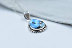 Handmade Golden Hill turquoise and sterling silver pendant with adjustable chain <b>boho</b> gemstone <b>necklace</b> for women - Product Image 3