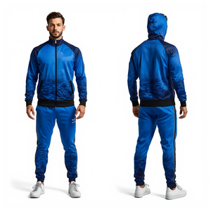 Conjunto Deportivo de Sudadera con Capucha y Pantalones Deportivos Sublimados en Azul Rey para Hombre, Ropa Deportiva de Moda - Product Image 3