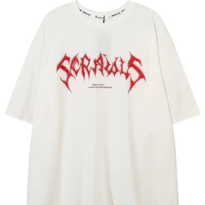 Camiseta gráfica de calle de gran tamaño, Top informal de verano con letras rojas llamativas, algodón transpirable suave, estilo hip hop moderno - Product Image 1