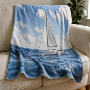 Couverture personnalisée imprimée sur mesure, bateau à voile, océan, cadeau, sublimation, flanelle, polaire, polyester - Product Image 1