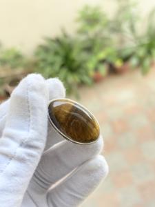 Elegante Amuleto de 3 CM, Plata de Ley 925, Ojo de Tigre Natural, Corte Ovalado Cabujón, Engaste de Bisel, Piedra Preciosa, Estilo Bohemio, Solitario - Product Image 3