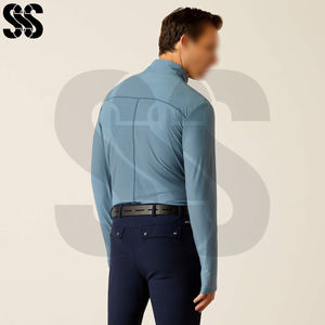 Haut de base pour l'équitation classique pour homme, 1/4 de zip, manches longues, pour l'équitation à cheval, séchage rapide, léger, respirant, polyester/spandex - Product Image 2