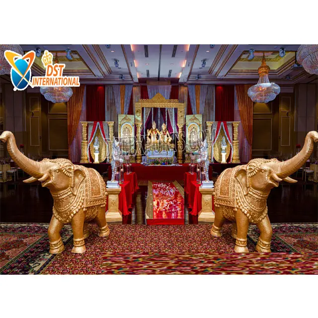 Tradisional pernikahan tempat pintu masuk gajah emas Grand Stage untuk pernikahan Malaysia Tamilian dekorasi panggung pernikahan