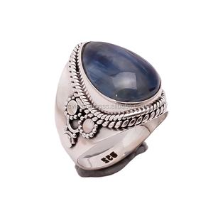 แหวนไคยาไนต์เงินคุณภาพดีทำด้วยมือเครื่องประดับอัญมณีงานแต่งงานสไตล์อินเดียคลาสสิกไคยาไนต์ธรรมชาติผลิตโดยแหล่งที่เชื่อถือได้ - Product Image 1