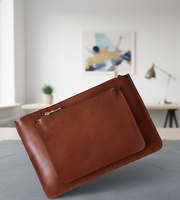 Dompet Kulit Asli Coklat Solid Tipis Tahan Lama Modern Vintage Berkualitas Tinggi Tahan Air dengan Ritsleting Minimalis 7