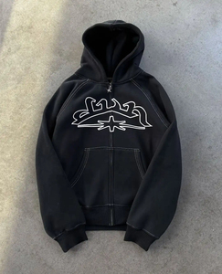 TRADE IN MFG Custom Fashion Men High Quality Men's Hoodies Streetwear <b>Hip</b> Hop Casual Vintage Acid Wash Embroidery Hoodies Men - Product Image 5