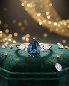 แหวนเงินแท้ประดับเพทายสีน้ำเงินและพลอยสีขาว ดีไซน์หรูหราสำหรับผู้หญิง - Product Image 4