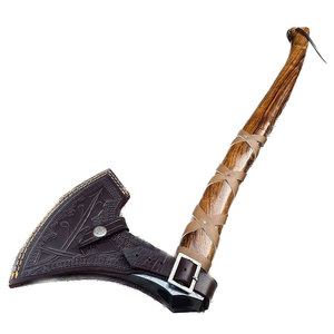 Wholesale Customized OEM ODM Cutlery Factory Damascus Steel Blade Axe with Wooden <b>Handle</b> And Leather Sheath Top Selling Hand Axe - Product Image 5