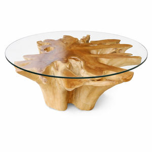 Mesa de Centro Moderna de Raíz de Teca Natural con Tapa de Cristal Transparente, Mueble de Madera Maciza Hecho a Mano, Muebles de Diseño para Espacios de Vida de Lujo - Product Image 2