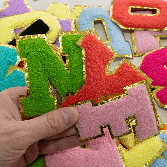 Custom Chenille Patches Iron on Colorful Letter Label for Clothes Embroidered Heat Press Transfer Wholesale Embroidery Patch