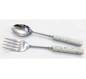 Juego de servidor de ensalada de acero inoxidable de calidad superior, mango de ratán, juego de cuchara decorativa para ensalada, vajilla, utensilios, herramientas para ensalada - Product Image 2