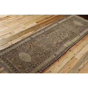 Turkish 3,1x10,4 ft Rug, Runner Vintage Rug, <b>Brown</b> Floral <b>Wool</b> Rug - Product Image 2