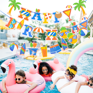 Joyeux anniversaire piscine fête bannière décorations pour filles garçons joyeux anniversaire plage balle fête bannière été piscine fête faveurs - Product Image 2