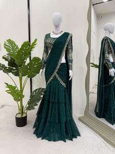 Prêt à porter Style Bollywood Lehenga Saree Elegant Indian Pakistanais Party Wear & Designer Wedding Sari Livraison gratuite dans le monde entier - Product Image 3