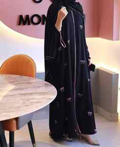 Venta al por mayor de lujo satén Abaya para adultos mujeres pequeño vestido musulmán con mangas con volantes de alta calidad Dubai seda inspirado Turquía - Product Image 4