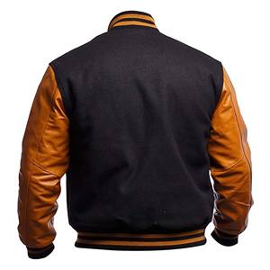 Chaqueta Varsity de Cuero Genuino para Hombre con Cuello Alto, Bordado de Lana, Forro Transpirable de Felpa, Mezclilla y Lona, Precio al por Mayor - Product Image 4