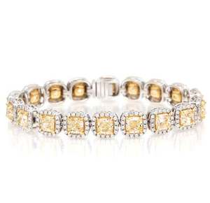 Luxury <b>Sterling</b> <b>Silver</b> <b>Beaded</b> <b>Bracelet</b> with Fancy Yellow Moissanite Romantic Style Iced Design - Product Image 3