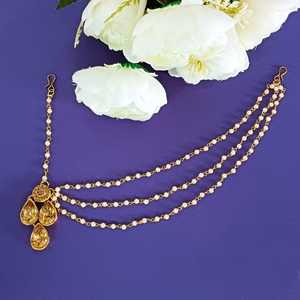 Indian Crystal Rhinestone Bridal Jewellery Faux Pearl Wedding Maang tikka With Head Chain Indian Jewelry Set <b>For</b> <b>Women</b> - Product Image 2