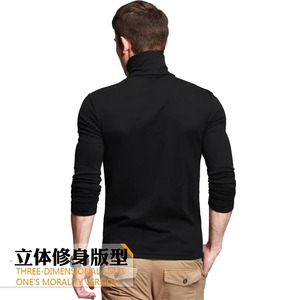2025 nouveaux hommes mode T-shirt t-shirts hauts minces mâle Stretch T-shirt col roulé à manches longues t-shirts col haut hommes coton t-shirts - Product Image 5