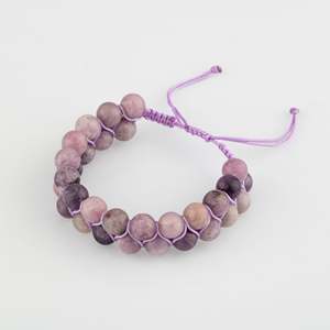 Bracciale in Pietra Naturale Lepidolite 8mm a Doppia Fila con Macramè - Product Image 2