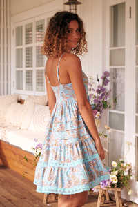 Best Selling Summer Printed Bohemian Square Neck Ruffle Mini :Length Party Wear Short <b>Dress</b> - Product Image 5