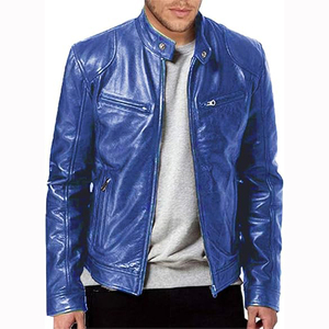 Veste en cuir de moto pour hommes en PU de haute qualité coupe ajustée avec poche de grande taille et revers noir à fermeture éclair printemps automne M-5XL - Product Image 5