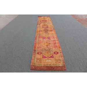 Alfombra Turca Vintage Herki Runner de 2.5x13.8 pies, Alfombra Persa Naranja de Lana - Product Image 1
