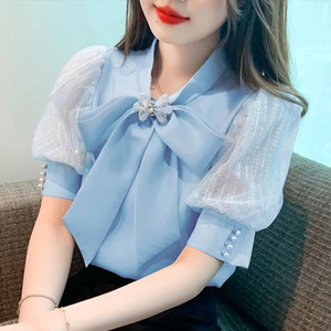 เสื้อชีฟองสีขาวแขนยาวผู้หญิงสไตล์เกาหลี ไซส์ฟรี คอลเลคชั่นฤดูใบไม้ผลิ - Product Image 1