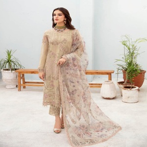 Vestidos Eid, vestidos de fiesta pesados para mujer con gasa bordada, trajes Punjabi de tres piezas de Ramsha Vol, vestido largo Maxi de 2017 - Product Image 4