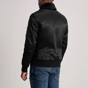 Veste Varsity Homme Noire Extérieur Satin Doublure Polyester Matelassé Fermeture à Glissière Amovible Faux - Product Image 5