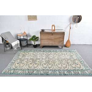 พรมขนแกะตุรกี4.8ft x 7.8ft วินเทจสีเบจสีเขียวปะต่อสไตล์โบฮีเมียนสี่เหลี่ยมขนาดใหญ่ใช้ในโถงทางเดิน - Product Image 1