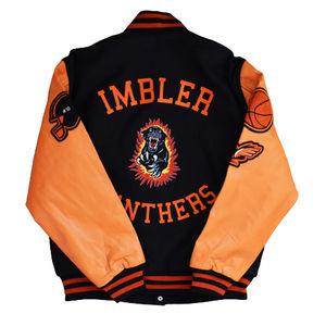 Chaqueta Bomber de béisbol personalizada para hombre de tendencia superior 2025 de lana con mangas de cuero negro estilo Letterman - Product Image 4