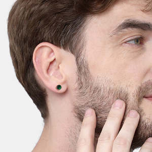 NOVAMART Fine Men's Vintage Green <b>Stud</b> <b>Earring</b> 925 Sterling Silver with <b>Emerald</b> Cut Diamond & Rose Gold 1 Piece Gift for Men Boy - Product Image 6