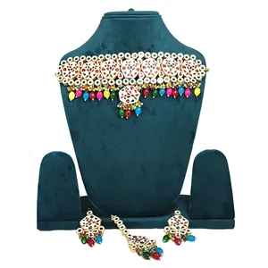 Gold-Plated Kundan <b>Studded</b> Choker Jewellery Set Gold Toned for Weddings - Product Image 4