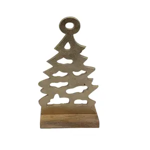 Hot Selling Aluminum/Wood Decorative X Mas Tree W/Base F354 Brass EPL For Christmas Decoration Handmade Customized