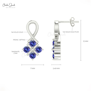 Pendientes de diseño dividido de tanzanita Natural 0,48 TCW de moda para mujer, pendientes de tachuelas retorcidas de oro puro de 14K para fiesta de boda, regalo - Product Image 3