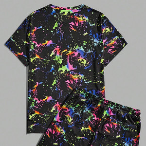 Ensemble de shorts d'été décontractés pour hommes avec logo personnalisé, style streetwear, en polyester/coton respirant, t-shirts et shorts grande taille - Product Image 2