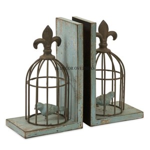 Jaula de pájaros inspirada en el arte rústico Vintage diseñador latón antiguo acabado antiguo aspecto elegante sujetalibros decorativos para el hogar de la India - Product Image 1