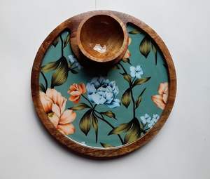 Bandeja de Madera Ecológica Hecha a Mano con Estampado Floral Esmaltado para Servir en Ramadán, Bodas, Diwali, Estilo Tradicional Charpai - Product Image 1