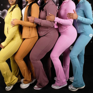 Costume à rayures décontracté pour femmes Meilleur multi-poches Manches longues Taille haute Fermeture éclair Hoodies Pantalon Femme Lady Deux pièces Ensembles pour femmes - Product Image 4