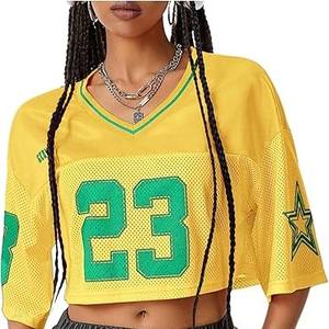 Directo de fábrica OEM personalizado impreso Boxy fútbol americano fútbol Rugby Jersey mujeres Crop camisetas hombro caído transpirable corto - Product Image 2