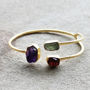 925 Sterling Silver Gold Plated <b>Raw</b> <b>Amethyst</b> Garnet Kyanite Cuff Bracelet Triple Gemstone Elegant Royal Style Cute Gift Jewelry - Product Image 3