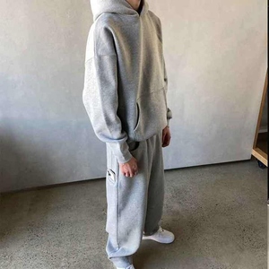 Chándales deportivos de fitness de gran tamaño personalizados al por mayor, conjuntos de sudaderas con capucha de algodón 100% de alta calidad, logotipo bordado tejido con etiqueta privada - Product Image 3