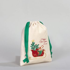 Custom Green Cotton <b>Drawstring</b> <b>Pouch</b> for New Year 6 8 (15 20 Cm) Screen Gift Bag for Clothing Crafts Holiday Packaging - Product Image 6