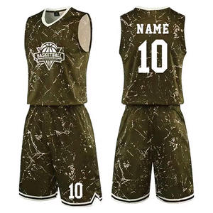 Ensemble de maillots de basket-ball réversibles en gros, maille respirante, imprimé numérique cousu, anti-UV, séchage rapide, 100% polyester, taille plus - Product Image 1