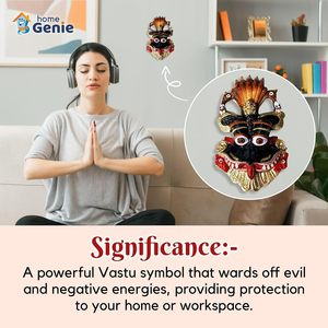 HOME GENIE Keerthi Mukha colgante de pared máscara protectora tradicional hecha a mano decoración de madera símbolo de Vastu hindú acabado Multicolor - Product Image 6