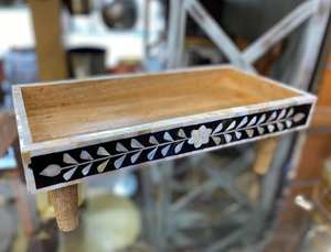 Plateau de service en bois artisanal avec incrustation de nacre - Product Image 2