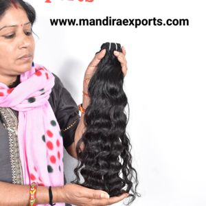 Extensiones de cabello humano crudo indio natural de origen vendedor Color virgen de un donante Tramas onduladas sedosas largas negras sin químicos - Product Image 2